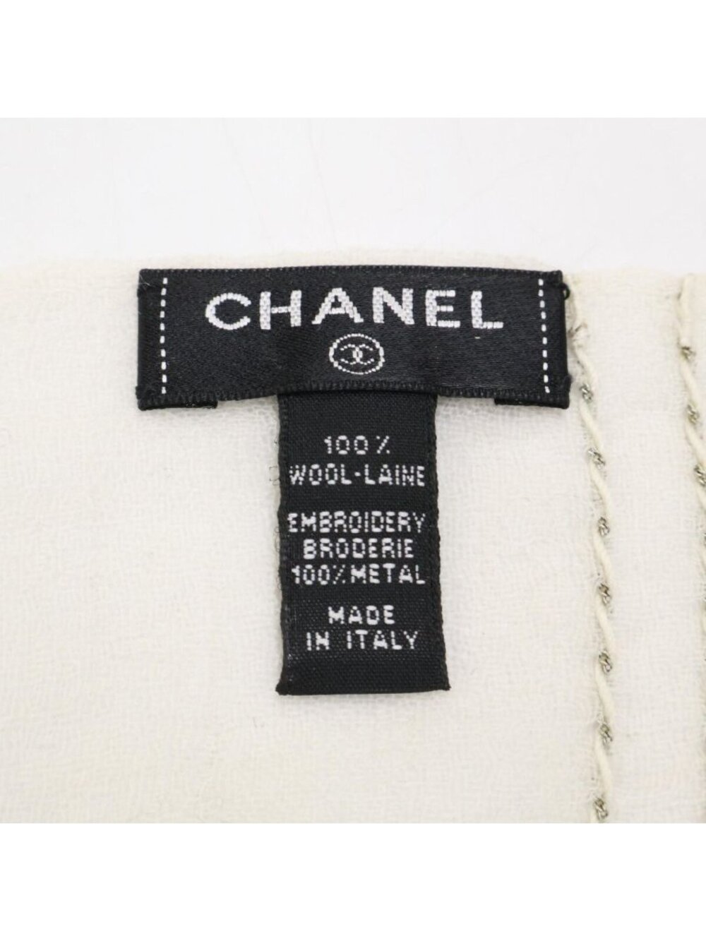 Chanel CC Logo Chain Embroidery Wool Scarf - Picture 3 of 5